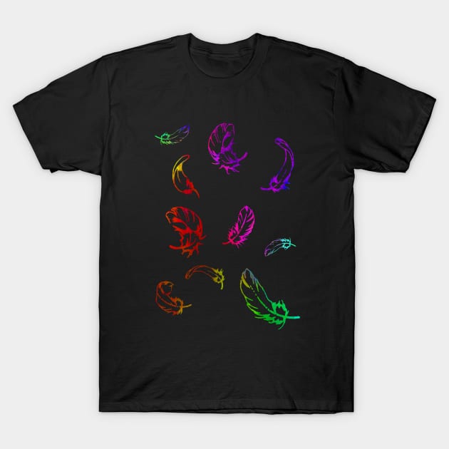 Colorful Feathers Falling T-Shirt by lunalunera